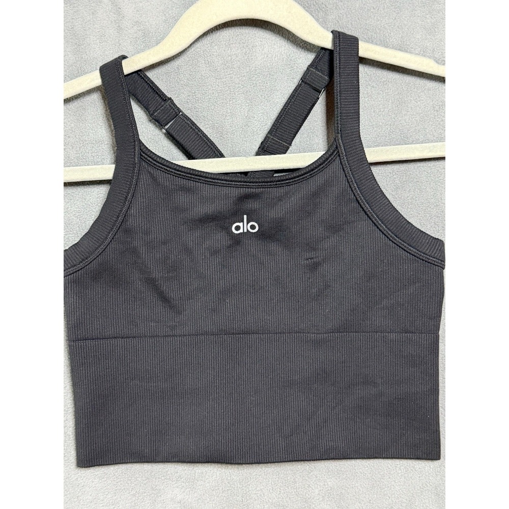 Alo Yoga Seamless Ribbed Favorite Bra Tank Black XS Classic Workout Yoga
